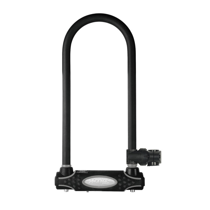 11cm wide hardened steel u lock with 28cm shackle length; black