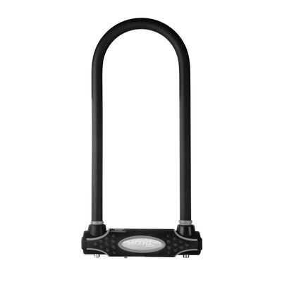 11cm wide hardened steel u lock with 28cm shackle length; black