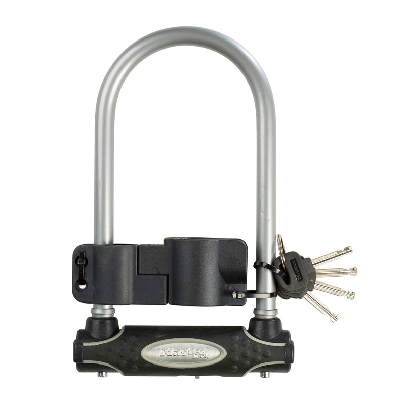11cm wide hardened steel u lock with 21cm shackle length; assorted colours