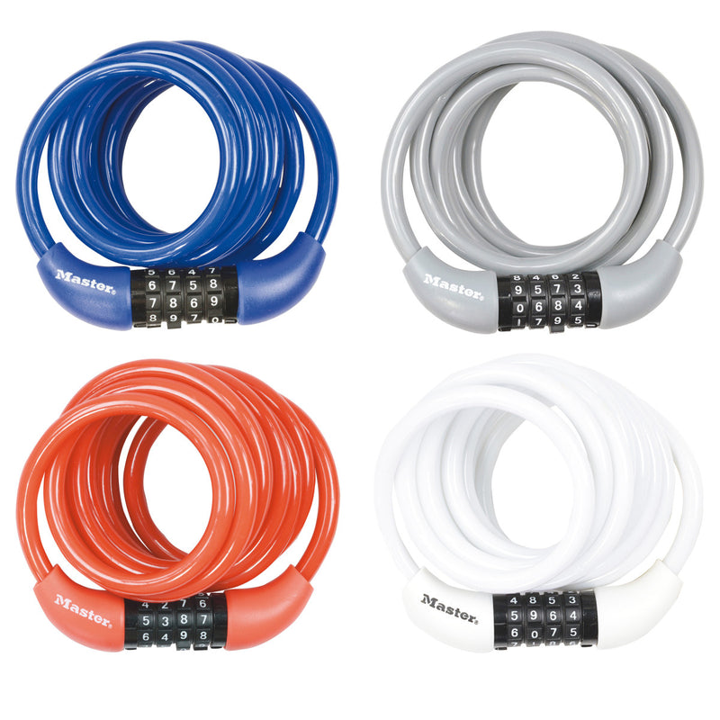 1,8m long x 8mm diameter set your own combination cable lock; assorted colours