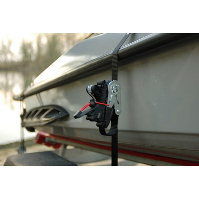 4,25m x 25mm ratchet tie down with s hooks; 2 pack; black