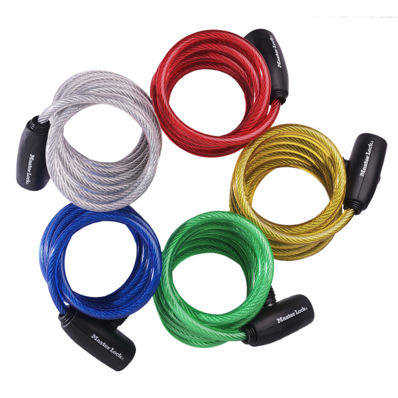 1,8m long x 8mm diameter keyed cable lock; assorted colours