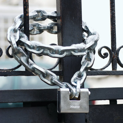 80mm wide rectangular hardened steel armoured body padlock; shrouded shackle