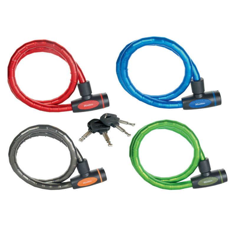 1m long x 18mm diameter keyed armoured cable lock; assorted colours