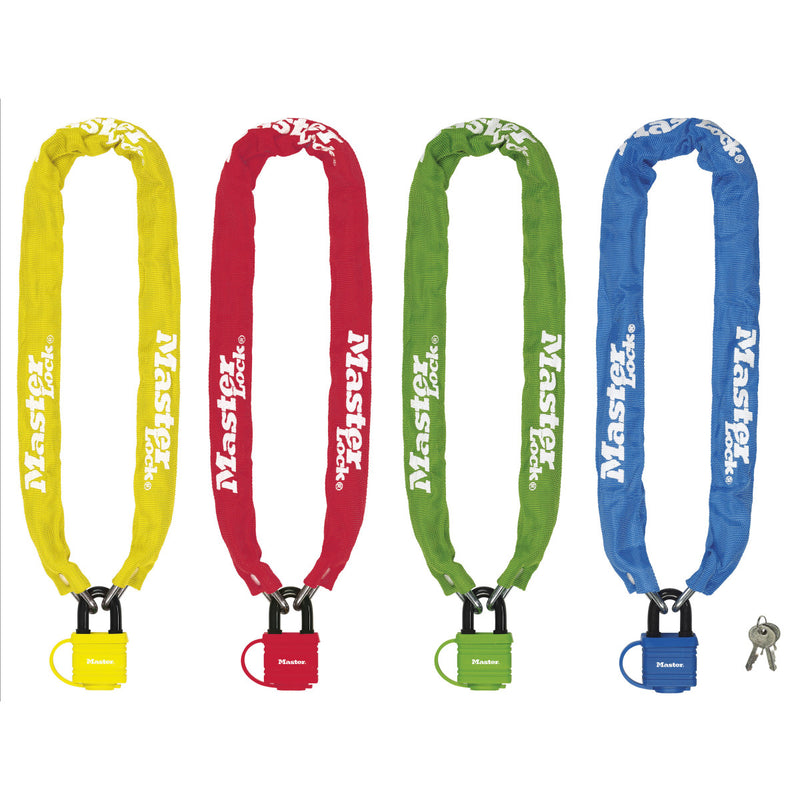 90cm long x 6mm hardened steel chain with 40mm laminated steel padlock; assorted colours