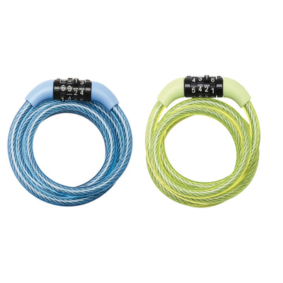 1,2m long x 8mm diameter fixed combination cable lock; assorted colours