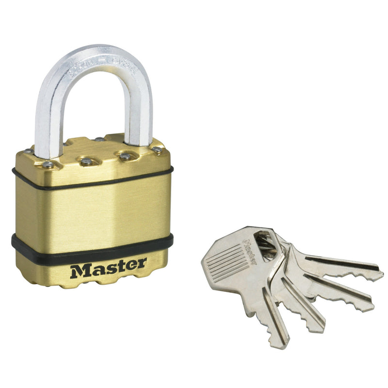 52mm wide Excell® laminated steel padlock; brass finish