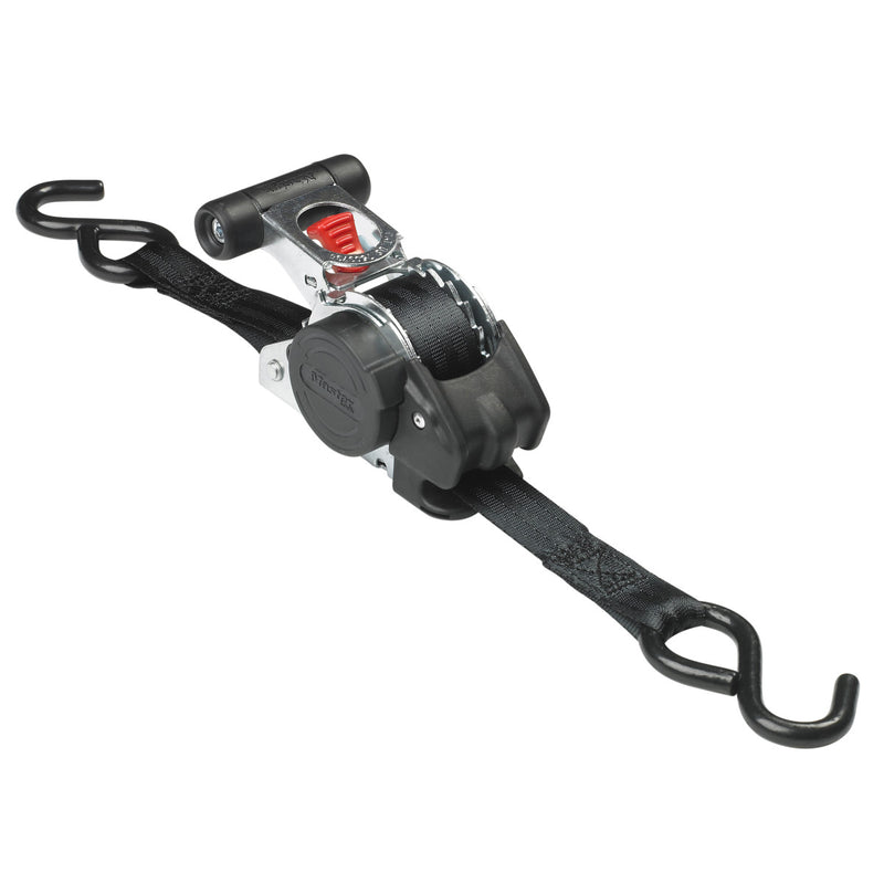 3m x 25mm retractable ratchet tie down with s hooks; 2 pack; black