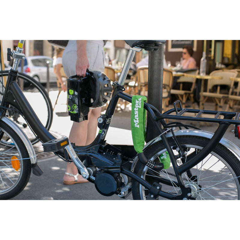 90cm long x 8mm diameter hardened steel chain with integrated set your own combination lock; assorted colours