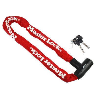 90cm long x 8mm diameter hardened steel chain with integrated keyed lock; assorted colours