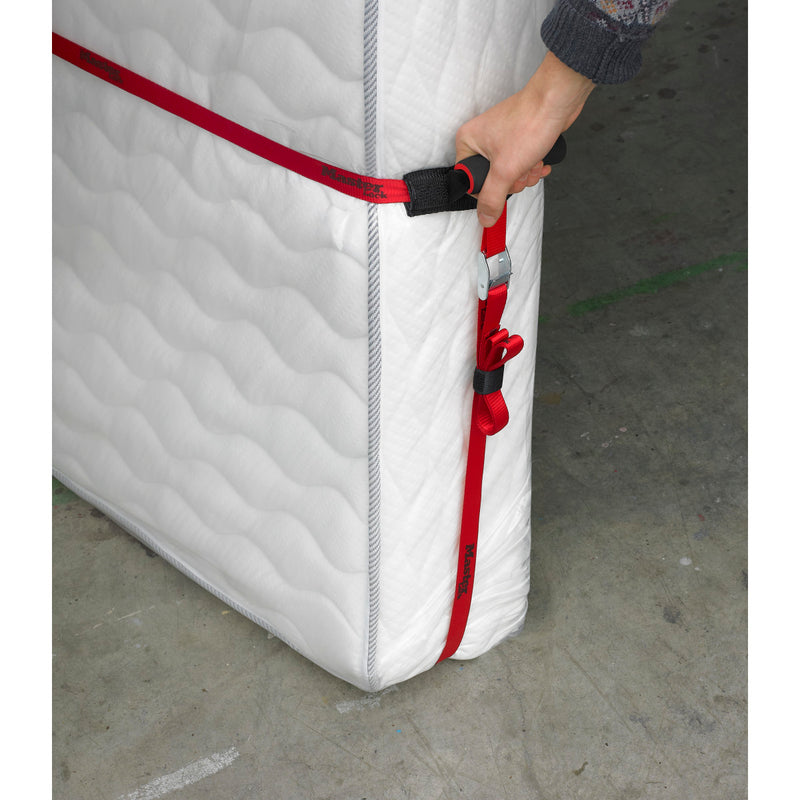 2,50m x 25mm + 5,50m x 25mm crossed carry strap with 2 handles; red