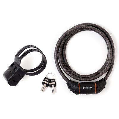 1,8m long x 10mm diameter keyed cable lock; black