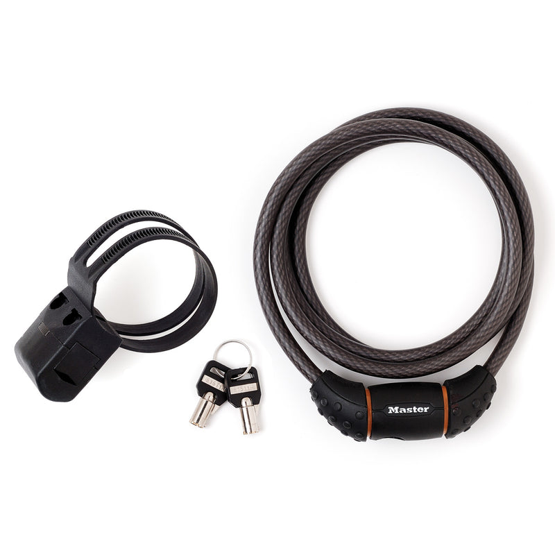 1,8m long x 10mm diameter keyed cable lock; black