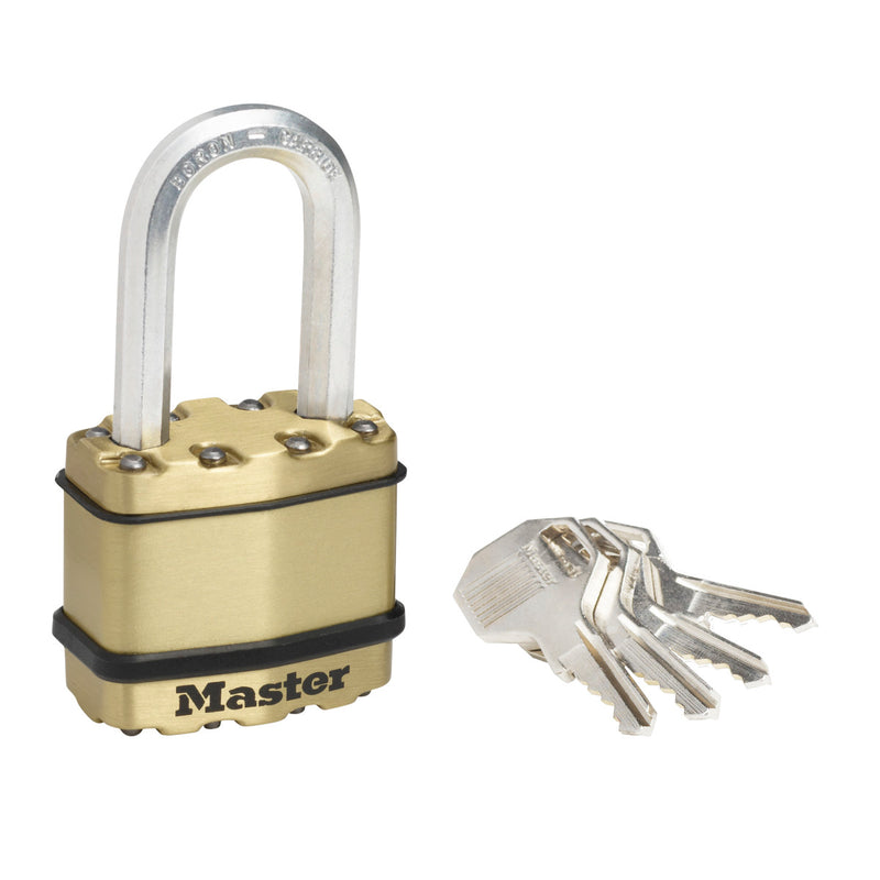45mm wide Excell® laminated steel padlock with 38mm long shackle; brass finish