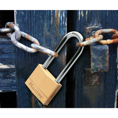 50mm wide solid brass body padlock with 64mm long shackle