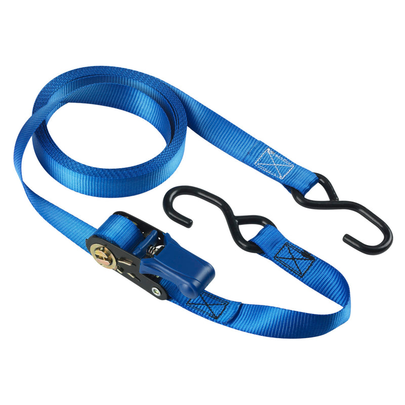 5m x 25mm ratchet tie down with s hooks; 4 pack; blue