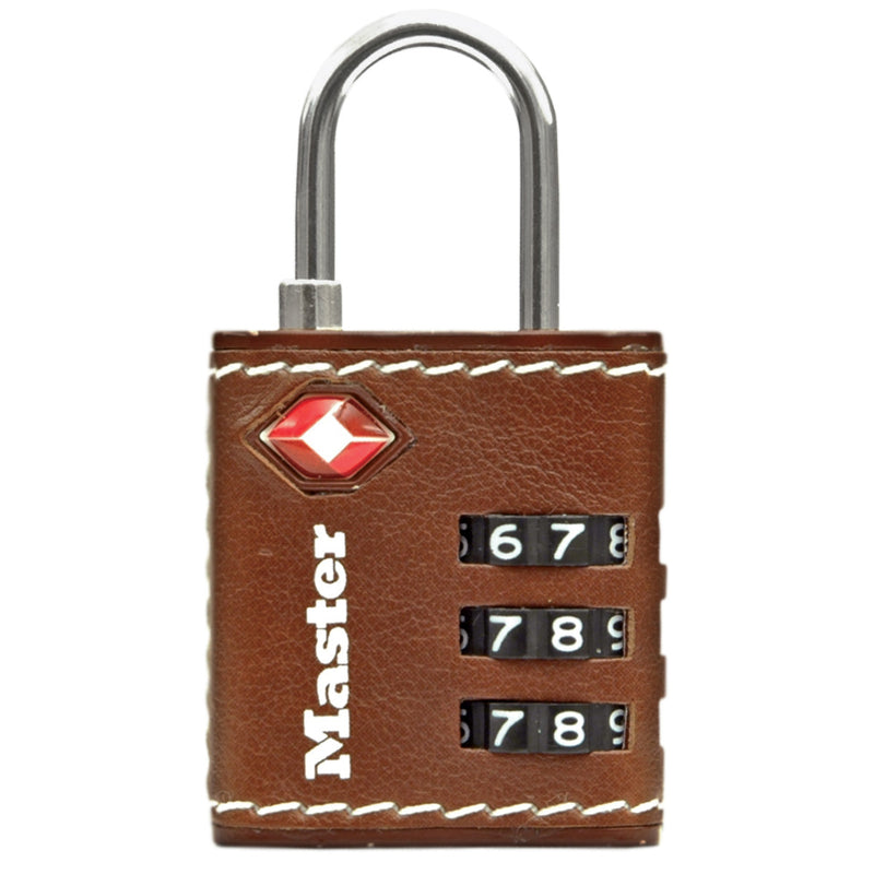 32mm wide set your own combination TSA Approved luggage padlock; brown leather