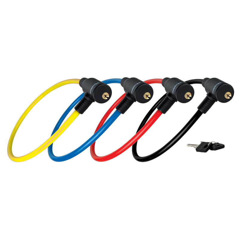 65cm long x 8mm diameter keyed cable lock; assorted colours