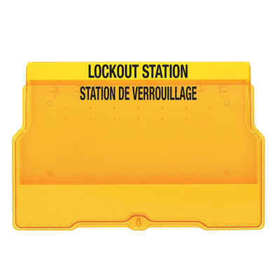 Lockout Station with Cover and Trilingual Labels, Unfilled.