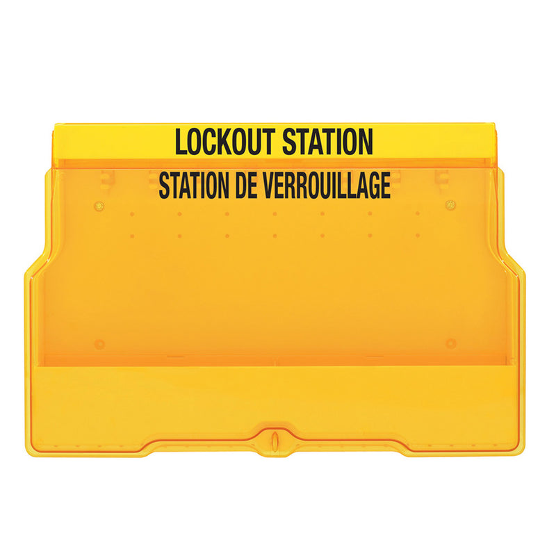 Lockout Station with Cover and Trilingual Labels, Unfilled.