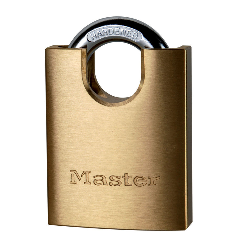 50mm wide solid brass body padlock with shrouded shackle