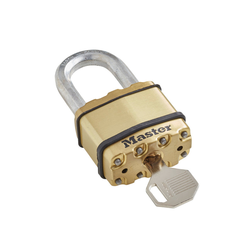 45mm wide Excell® laminated steel padlock with 38mm long shackle; brass finish