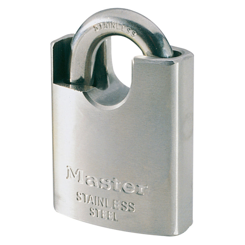50mm wide stainless steel padlock with shrouded shackle