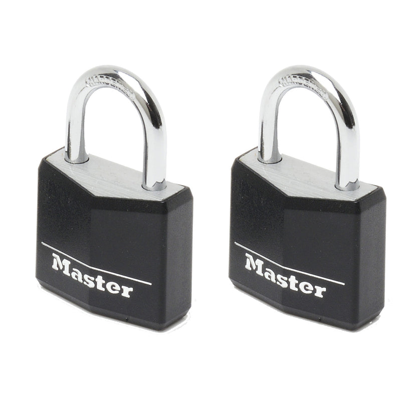 30mm wide covered solid aluminum body padlock; black; 2 pack