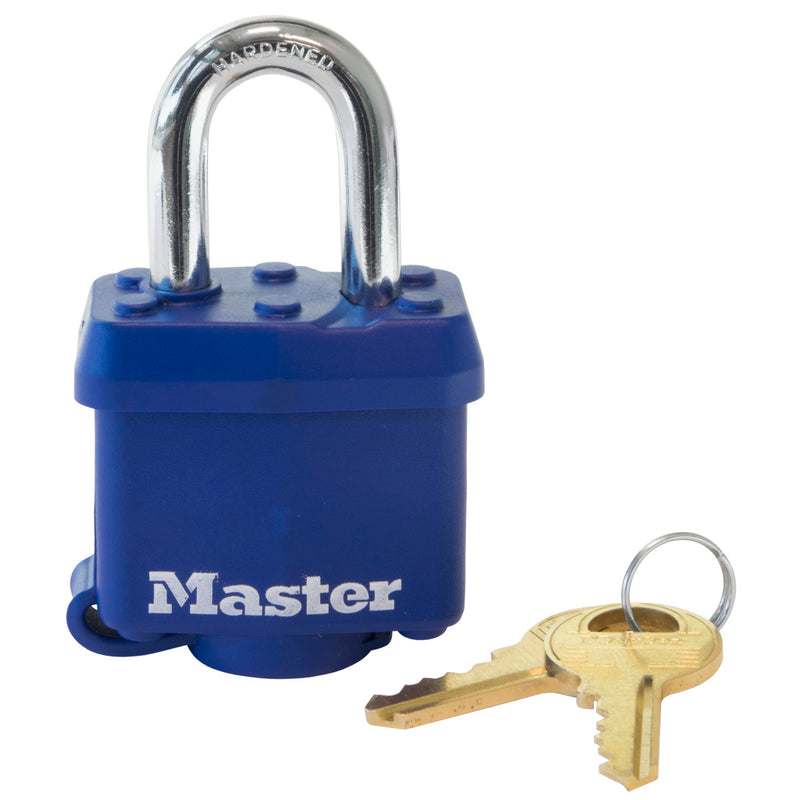 1 9/16in (40mm) Wide Covered Laminated Steel Pin Tumbler Padlock, Blue