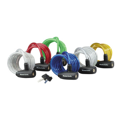 1,8m long x 8mm diameter keyed cable lock; assorted colours
