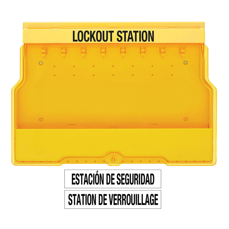 Lockout Station with Cover and Trilingual Labels, Unfilled.