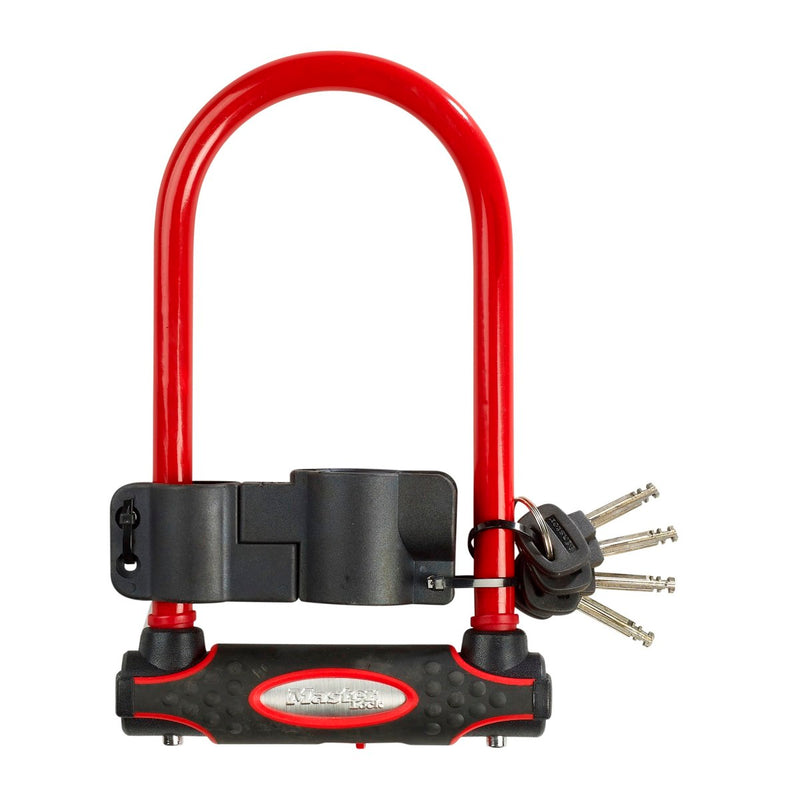 11cm wide hardened steel u lock with 21cm shackle length; assorted colours