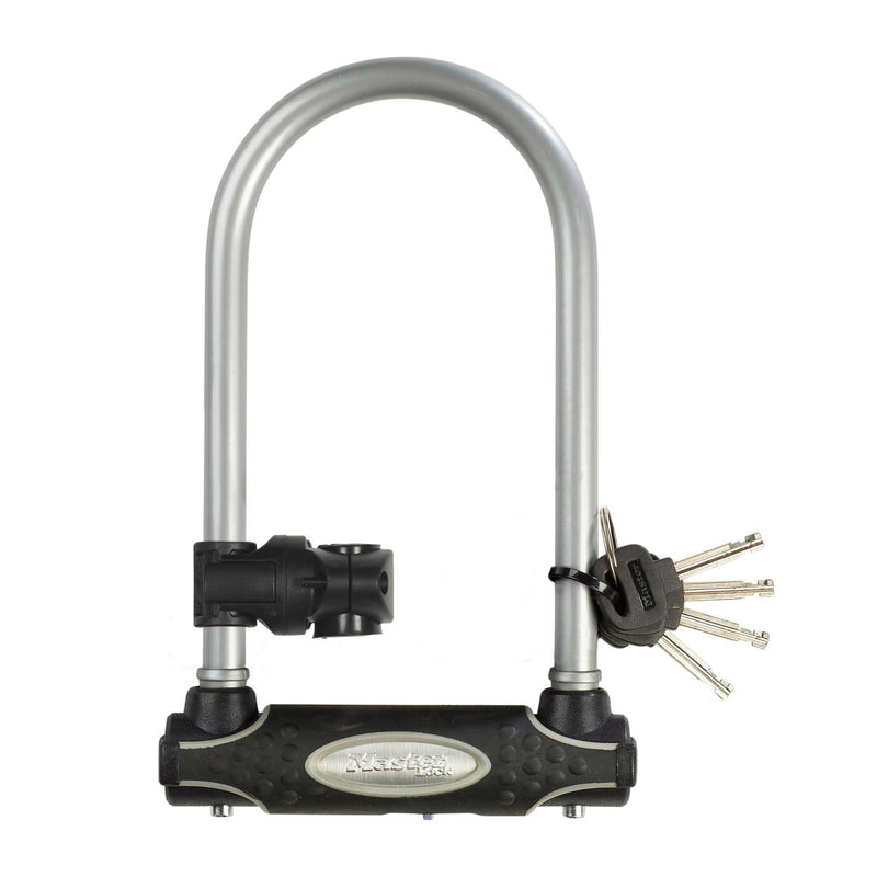 11cm wide hardened steel u lock with 21cm shackle length; assorted colours