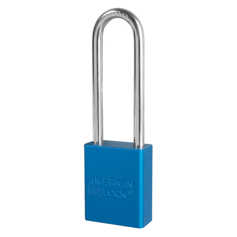 Anodized Aluminum Safety Padlock, 1 1/2in (38mm) Wide with3in (76mm) Tall Shackle, Key Retaining Safety Exclusive Cylinder