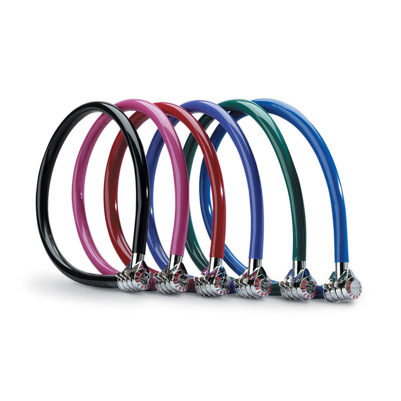 55cm long x 6mm diameter fixed combination cable lock; assorted colours