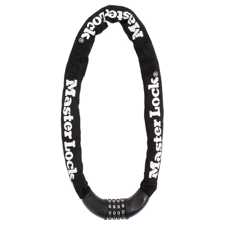 90cm long x 8mm diameter hardened steel chain with integrated set your own combination lock; black