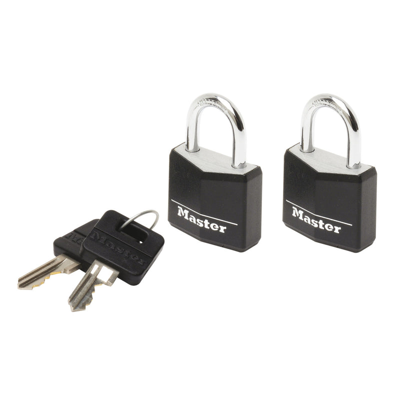20mm wide covered solid aluminum body padlock, black; 2 pack