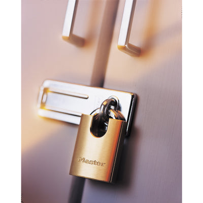 50mm wide solid brass body padlock with shrouded shackle