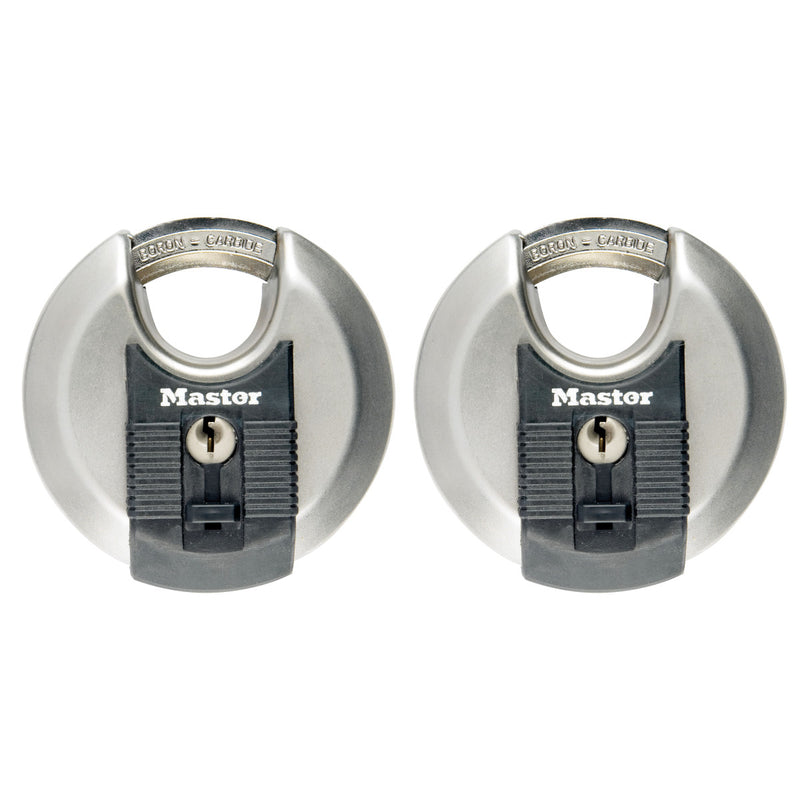 70mm wide Excell® stainless steel discus padlock with shrouded shackle; 2 pack