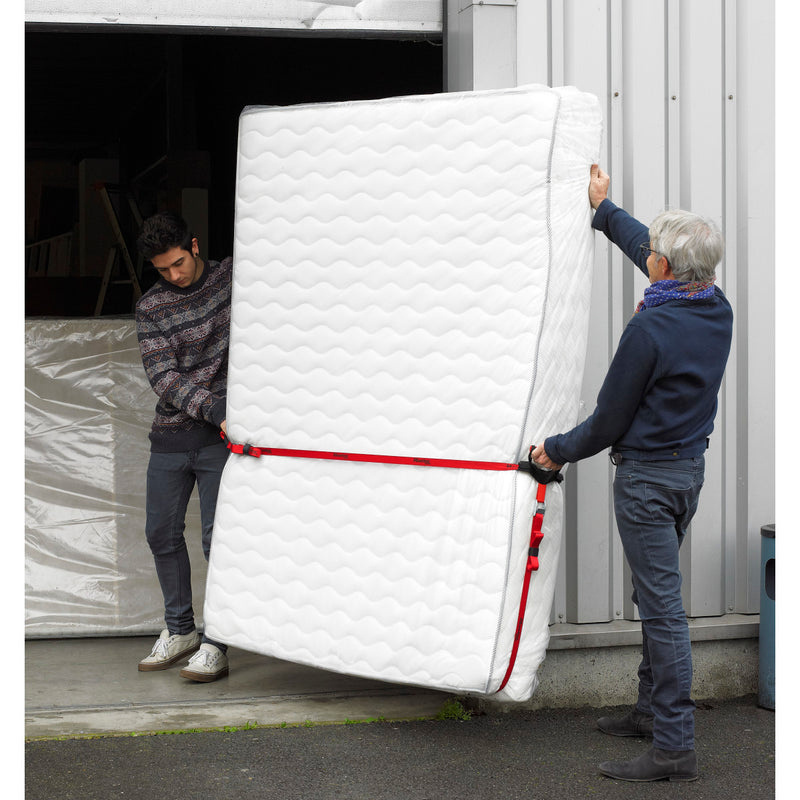 2,50m x 25mm + 5,50m x 25mm crossed carry strap with 2 handles; red