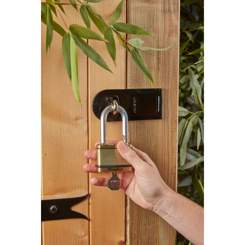 64mm wide Excell® laminated steel padlock with 38mm long shackle; brass finish