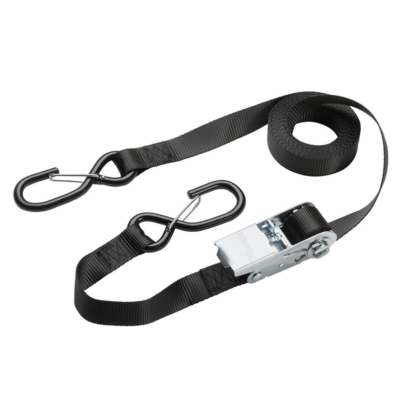 5m x 25mm ratchet tie down with s hooks; black
