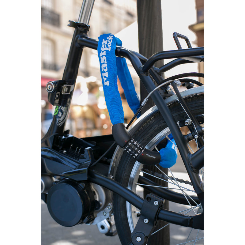 90cm long x 8mm diameter hardened steel chain with integrated set your own combination lock; black