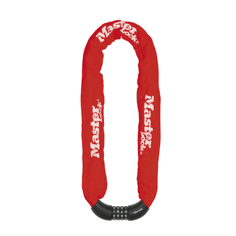 90cm long x 8mm diameter hardened steel chain with integrated set your own combination lock; red