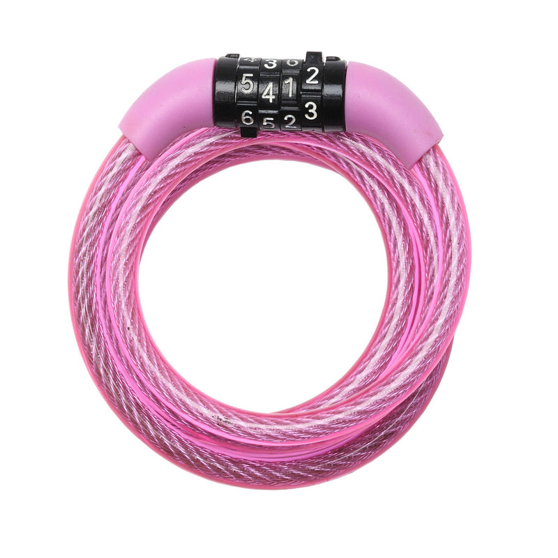 1,2m long x 8mm diameter fixed combination cable lock; assorted colours