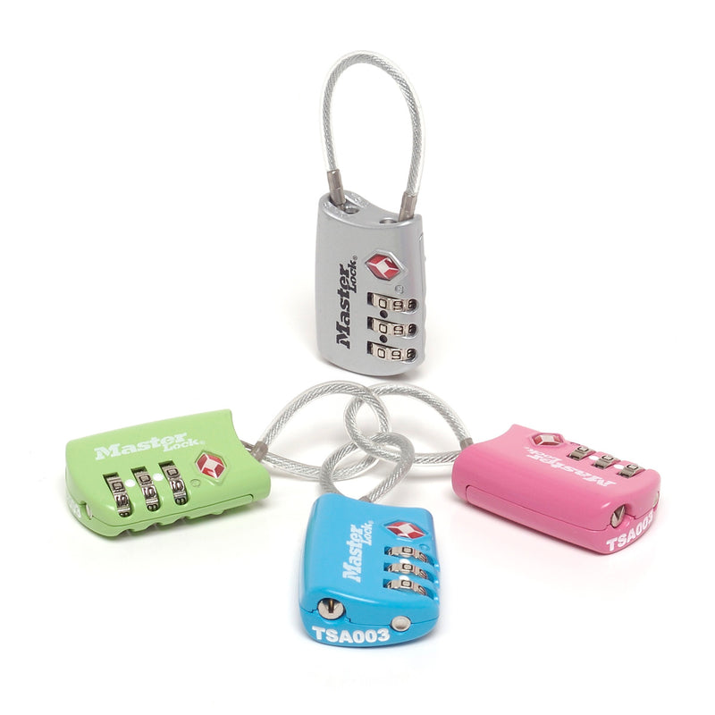 30mm wide set your own combination TSA Approved luggage padlock with flexible shackle, assorted colours
