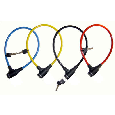65cm long x 8mm diameter keyed cable lock; assorted colours