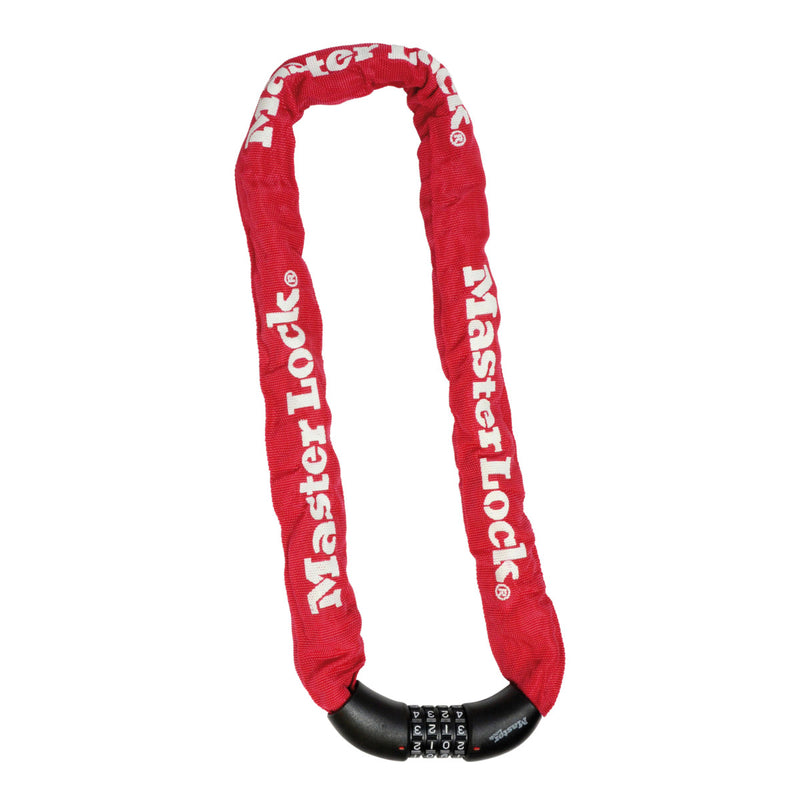 90cm long x 8mm diameter hardened steel chain with integrated set your own combination lock; red