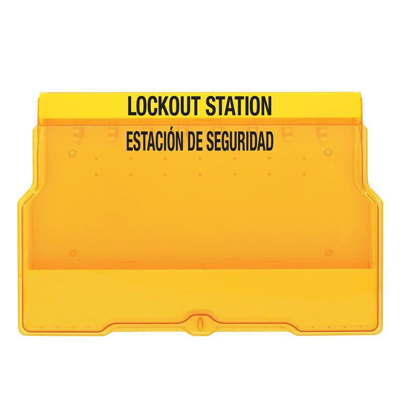 Lockout Station with Cover and Trilingual Labels, Unfilled.