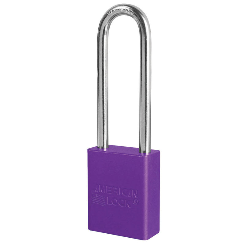 Anodized Aluminum Safety Padlock, 1 1/2in (38mm) Wide with3in (76mm) Tall Shackle, Key Retaining Safety Exclusive Cylinder